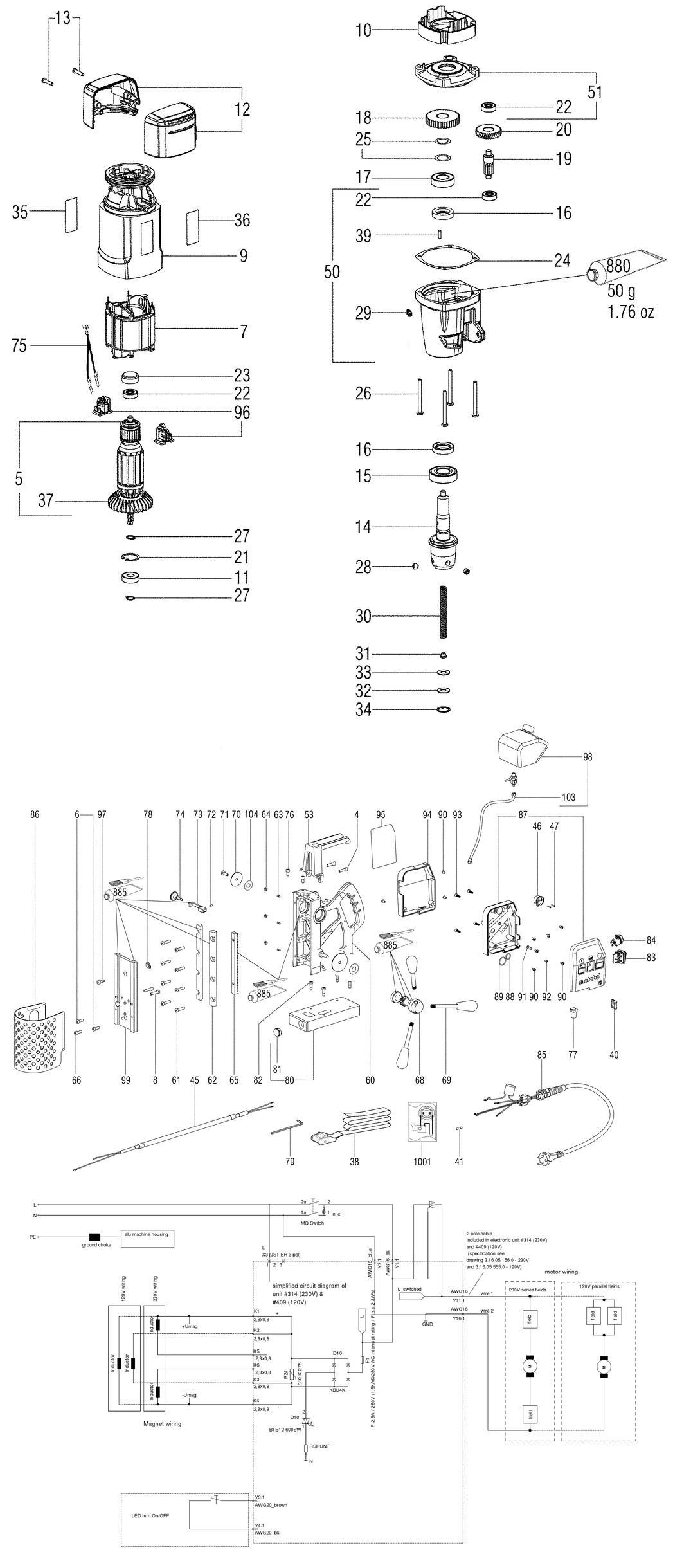 Metabo MAG 32 / 00635420 / US 120V Spare Parts