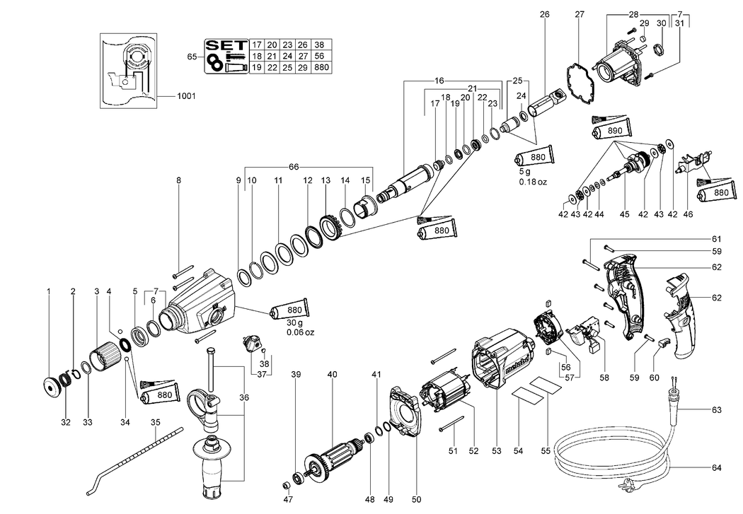 Metabo KHE 2643 / 18109310 / CN 220V Spare Parts