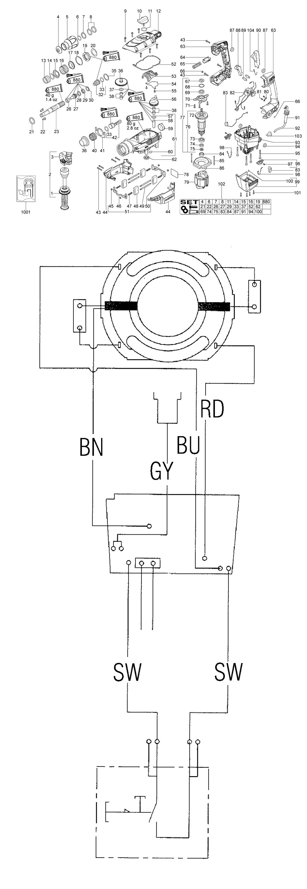 Metabo KHE 76 / 00341000 / EU 230V Spare Parts