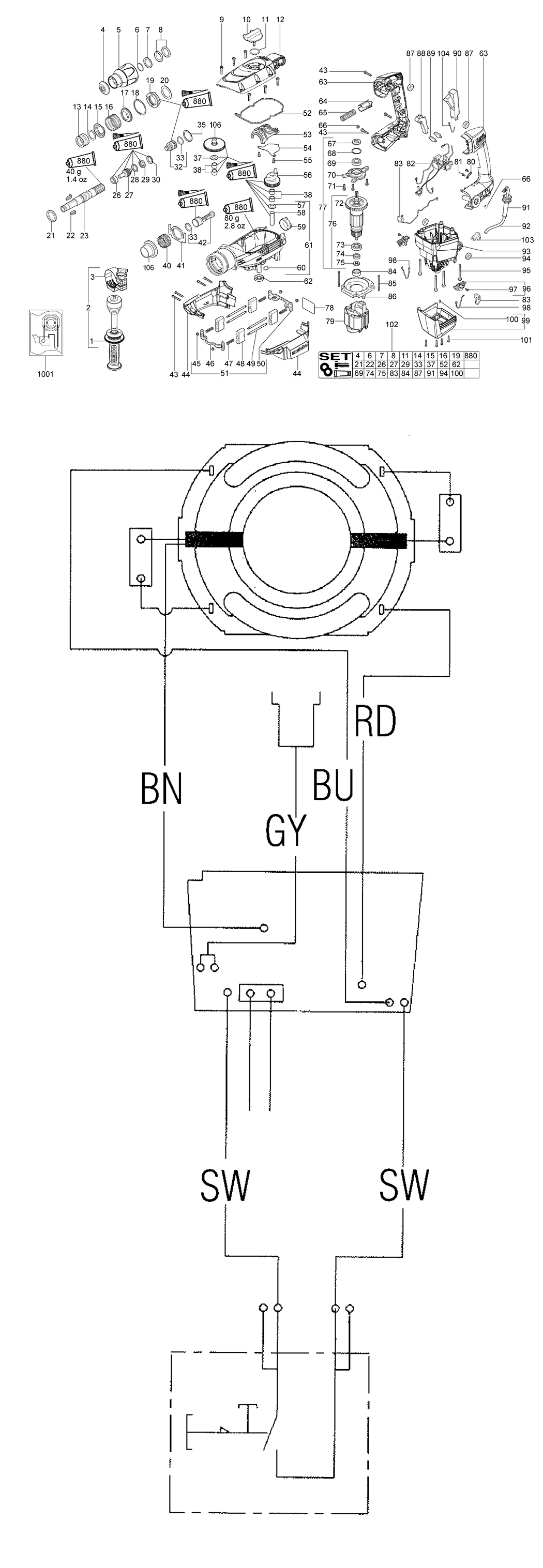 Metabo KHE 76 / 00341001 / EU 230V Spare Parts