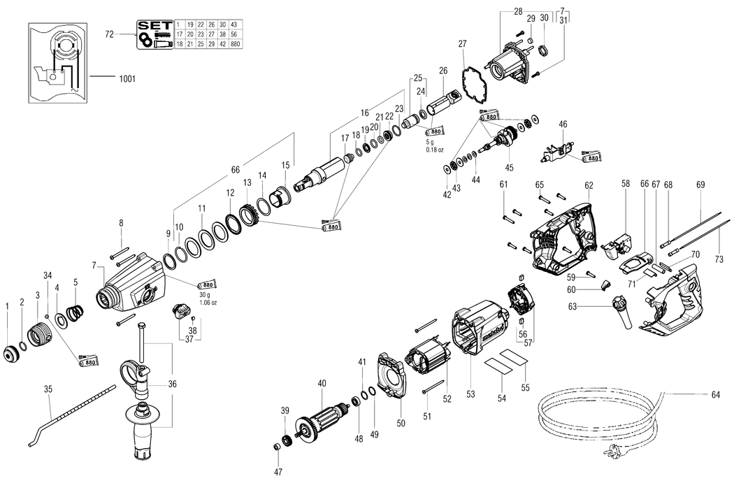 Metabo KHE D-26 / 01109420 / US 120V Spare Parts