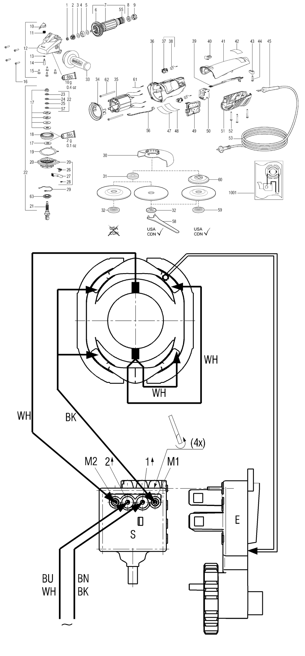 Metabo WE 14-150 Quick / 00160420 / US 120V Spare Parts