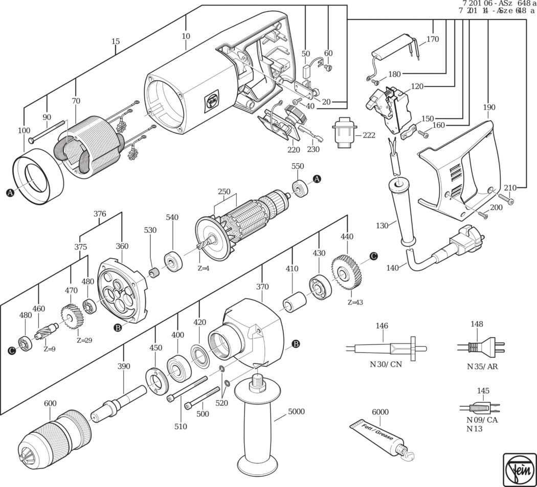 Fein ASz 648 a ⡐/60Hz 220/230V) / 72010600226 Spare Parts