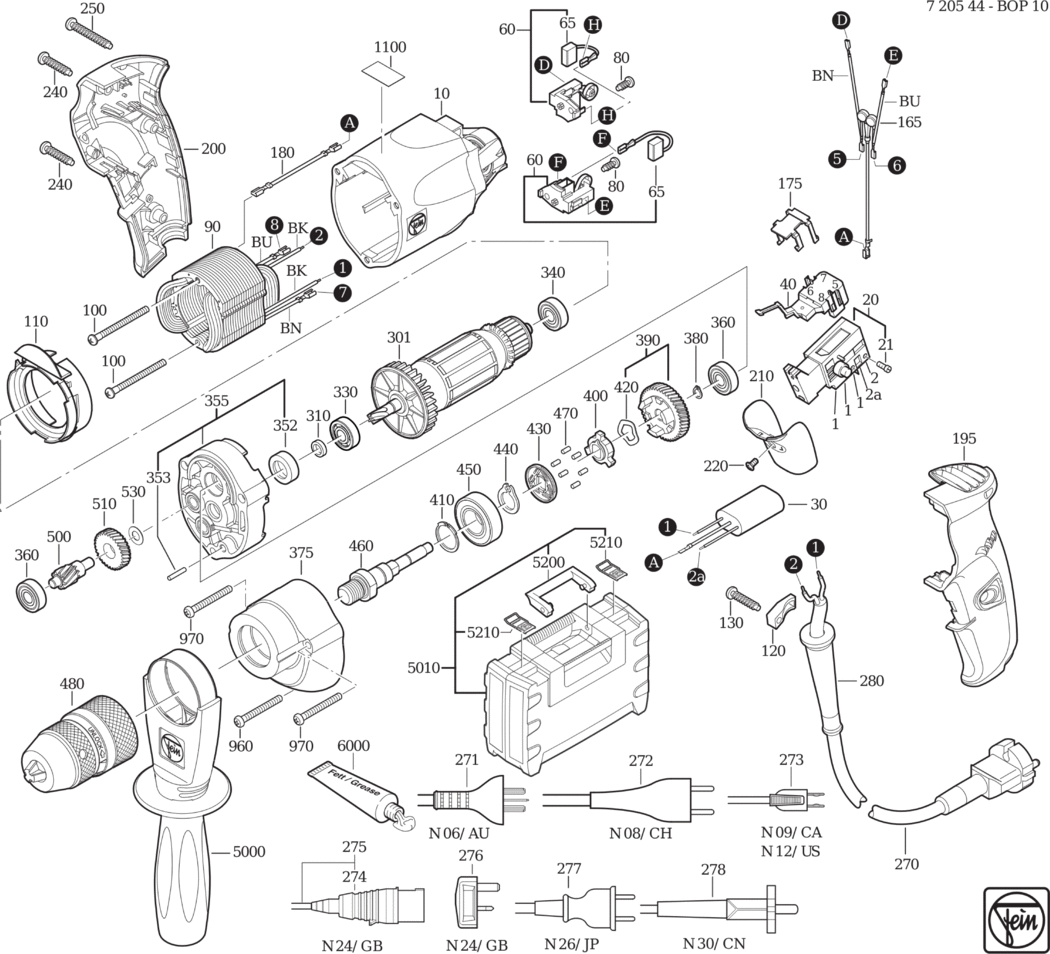 Fein BOP 10 ⡐/60Hz 110/120V) / 72054424110 Spare Parts