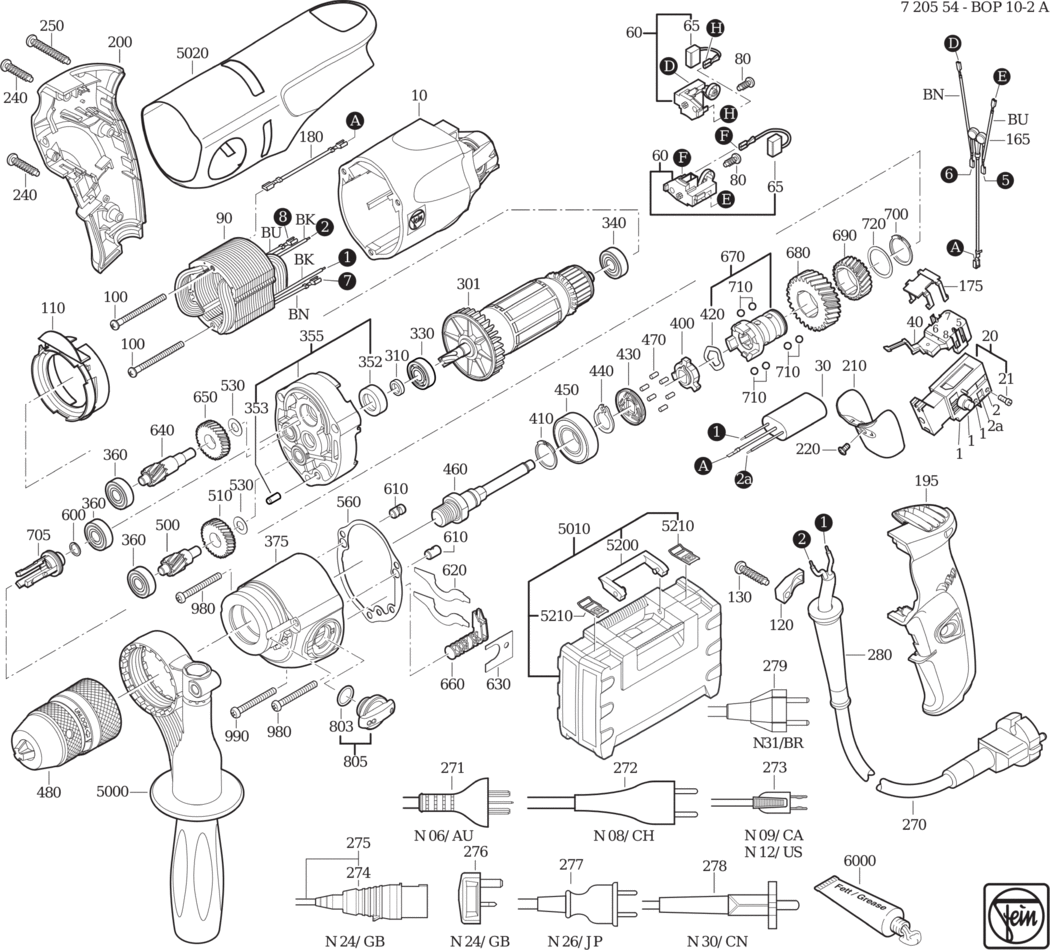 Fein BOP 10-2 ʊ) ⡐/60Hz 220/230V) / 72055400230 Spare Parts