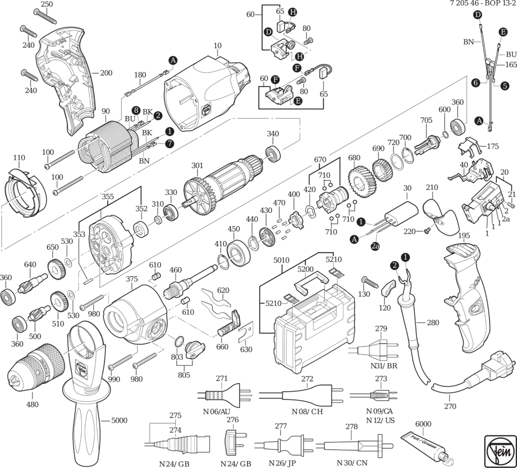 Fein BOP 13-2 ⡐/60Hz 110/120V) / 72054624110 Spare Parts