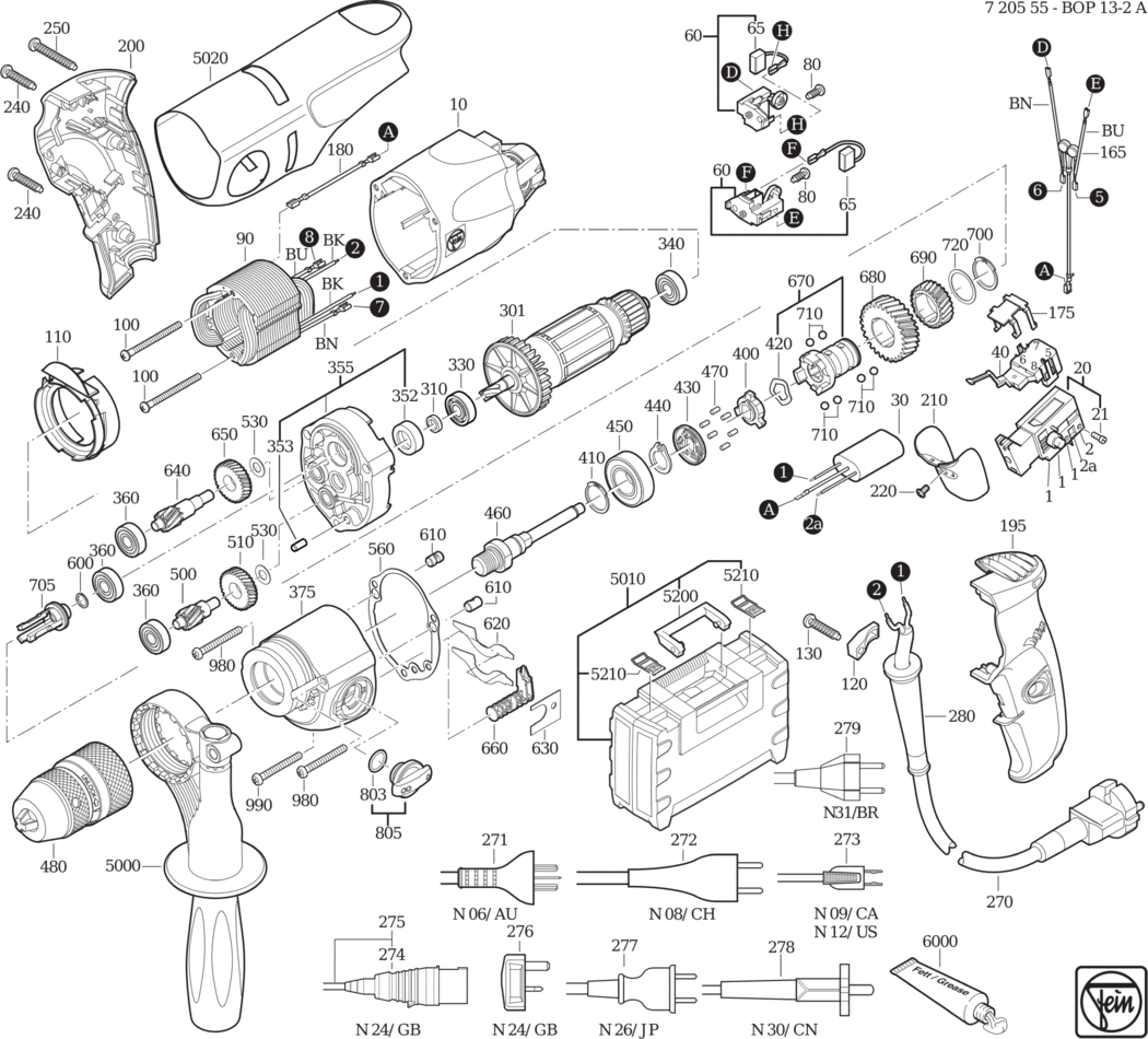 Fein BOP 13-2 ʊ) ⡐/60Hz 220/230V) / 72055524230 Spare Parts