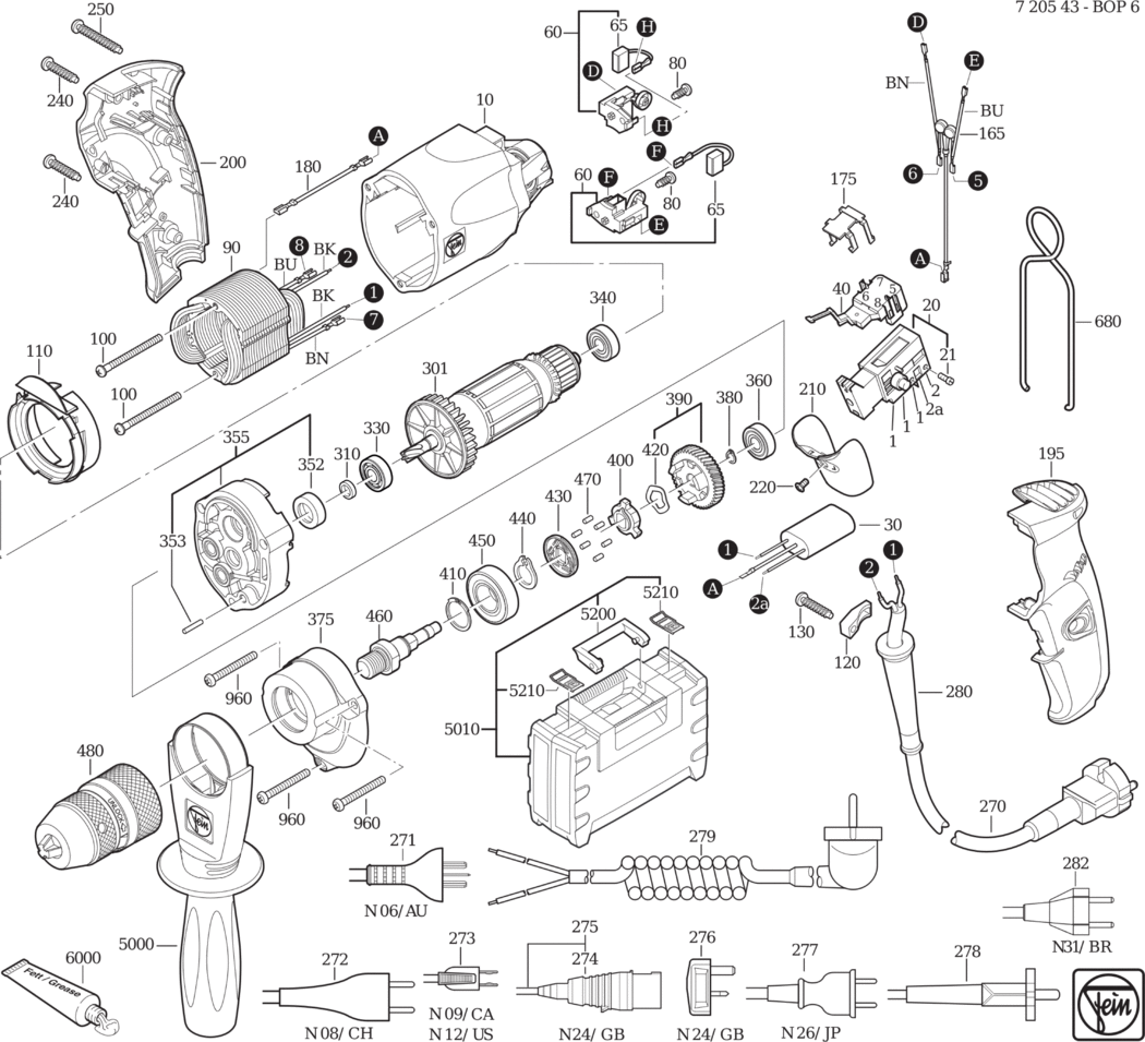 Fein BOP 6 ⡐/60Hz 110/120V) / 72054324110 Spare Parts