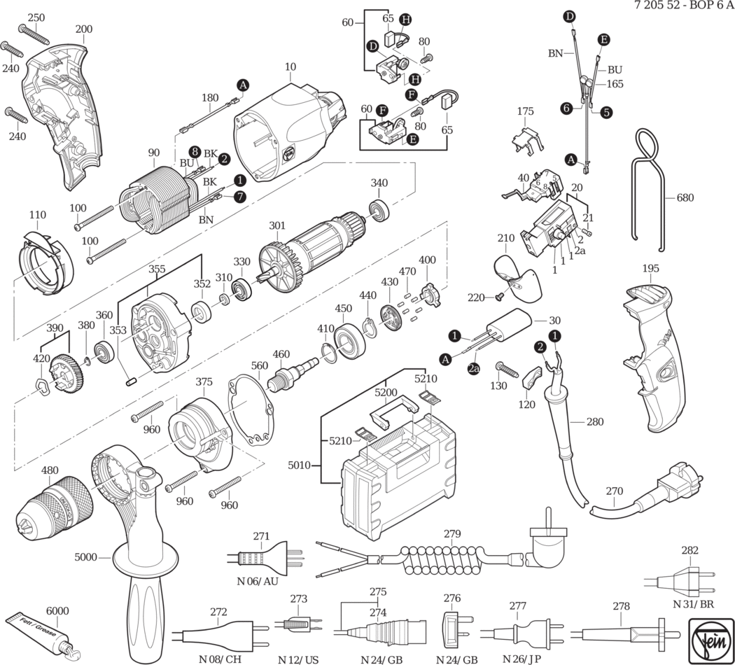 Fein BOP 6 ʊ) ⡐/60Hz 220/230V) / 72055224230 Spare Parts