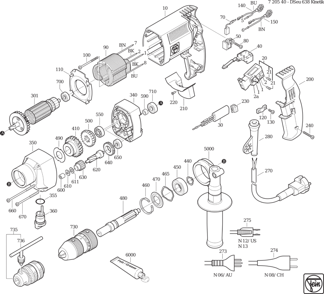 Fein DSeu 638 ⡐/60Hz 230V) / 72054000236 Spare Parts