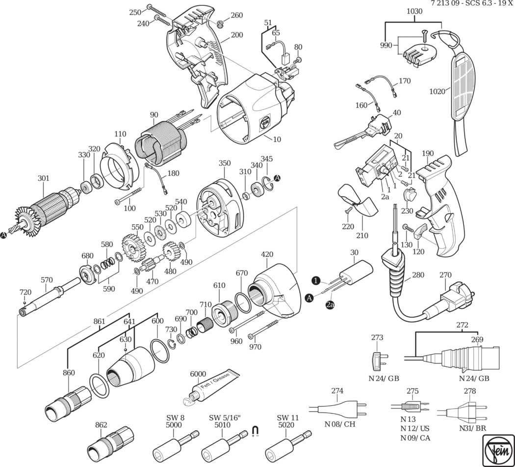 Fein SCS 6.3-19 X ⡐/60Hz 220/230V) / 72130900236 Spare Parts