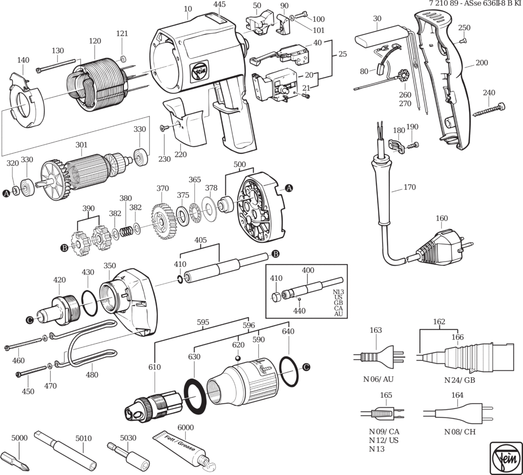 Fein ASse 636 II-8b Kinetik ⡐/60Hz 110V) / 72108924111 Spare Parts