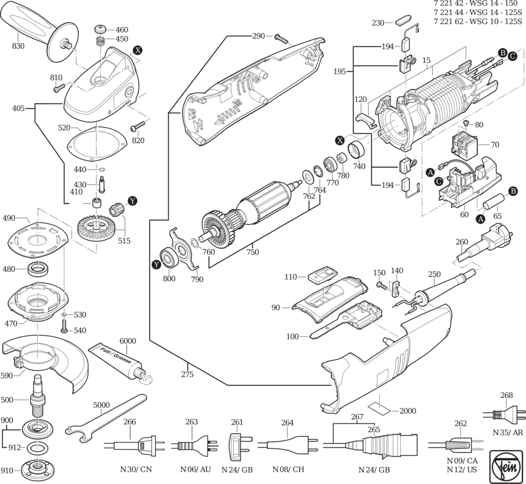 Fein WSG 10-125 S ⡐/60Hz 220/230V) / 72216200230 Spare Parts