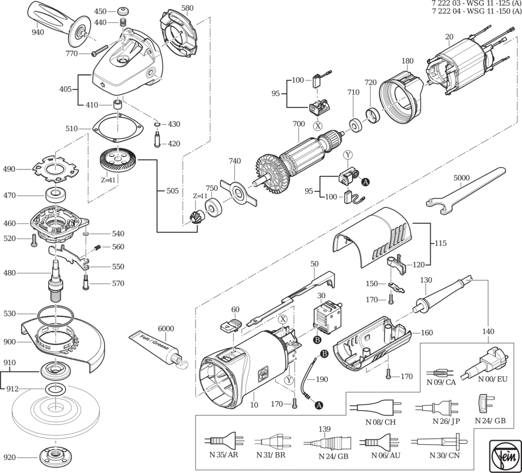 Fein WSG 11-125 ⡐/60Hz 220/230V) / 72220324230 Spare Parts