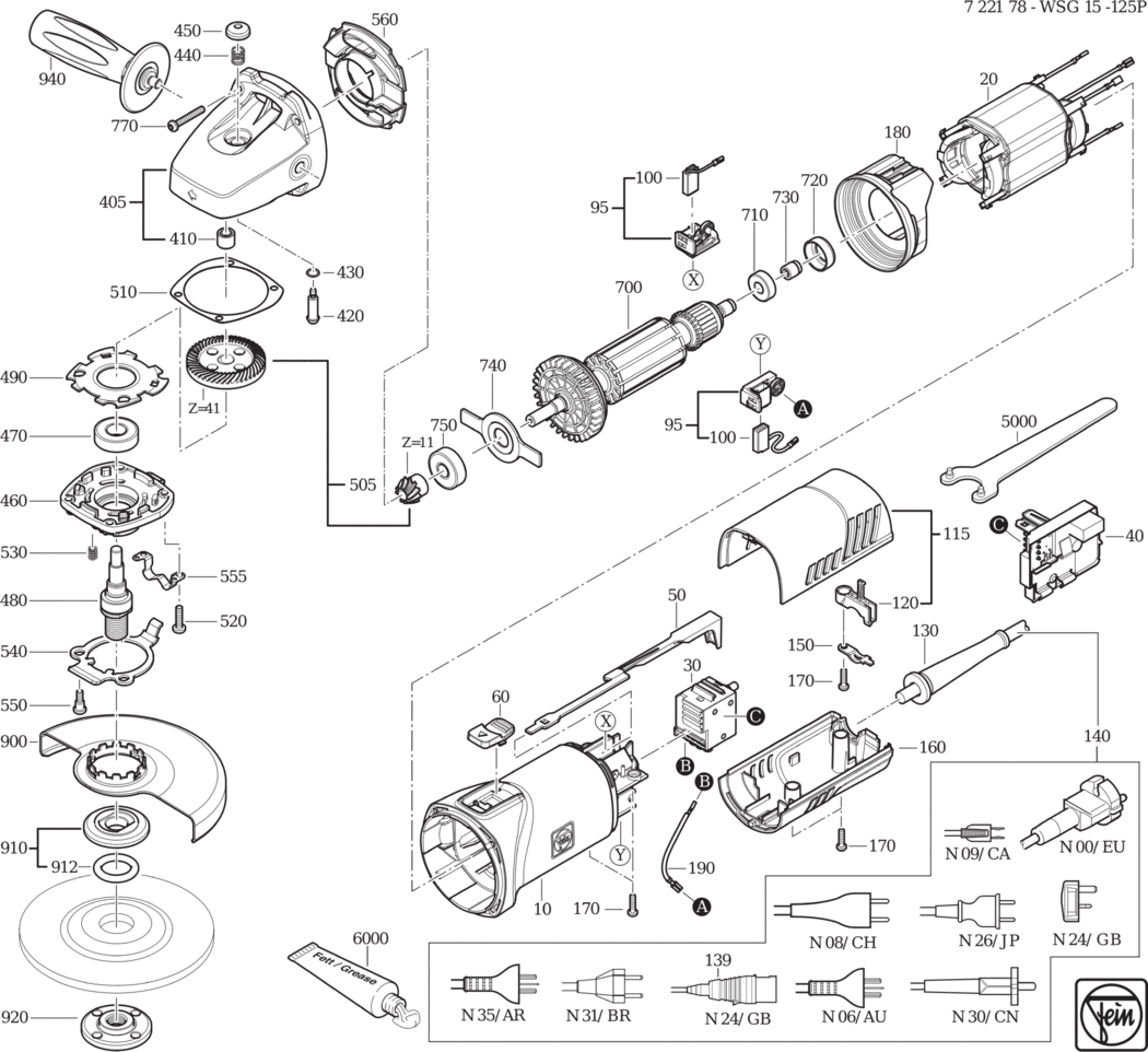 Fein WSG 15-125 P ⡐/60Hz 220/230V) / 72217800230 Spare Parts