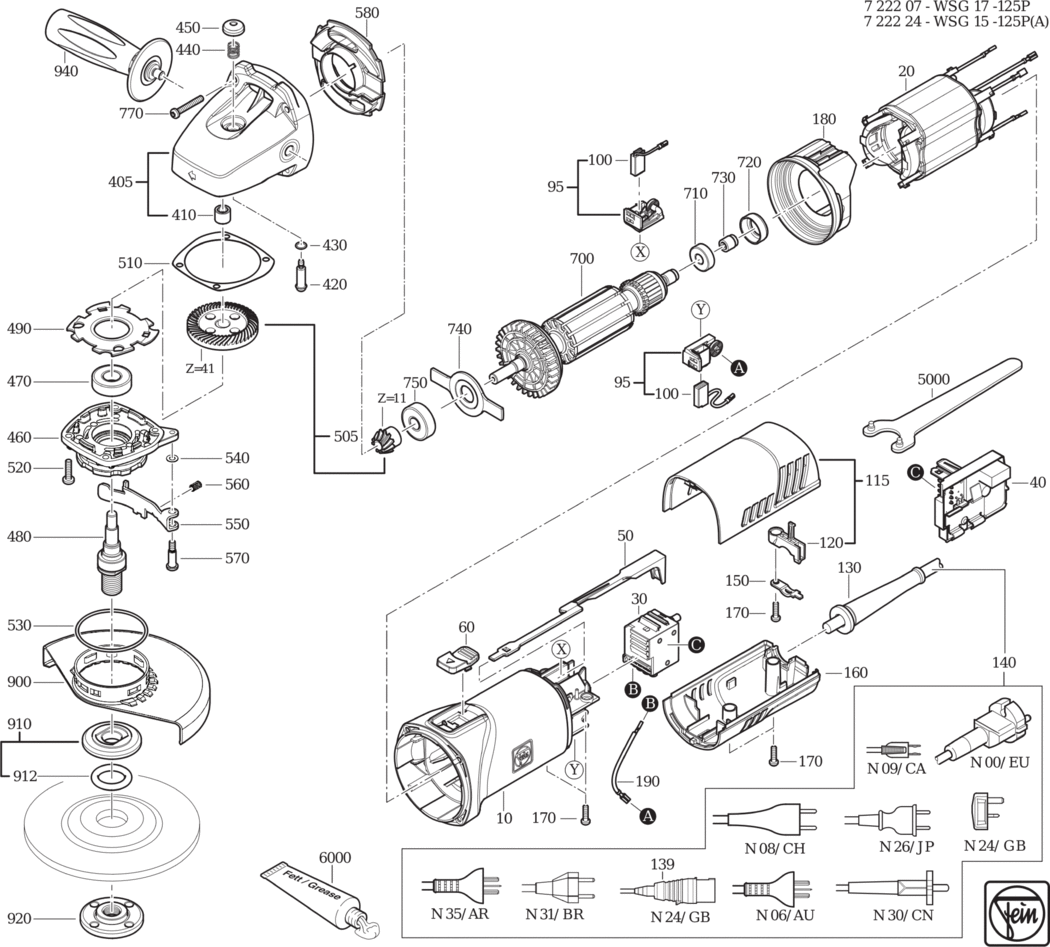 Fein WSG 15-125 P ʊ) ⡐/60Hz 220/230V) / 72222400230 Spare Parts