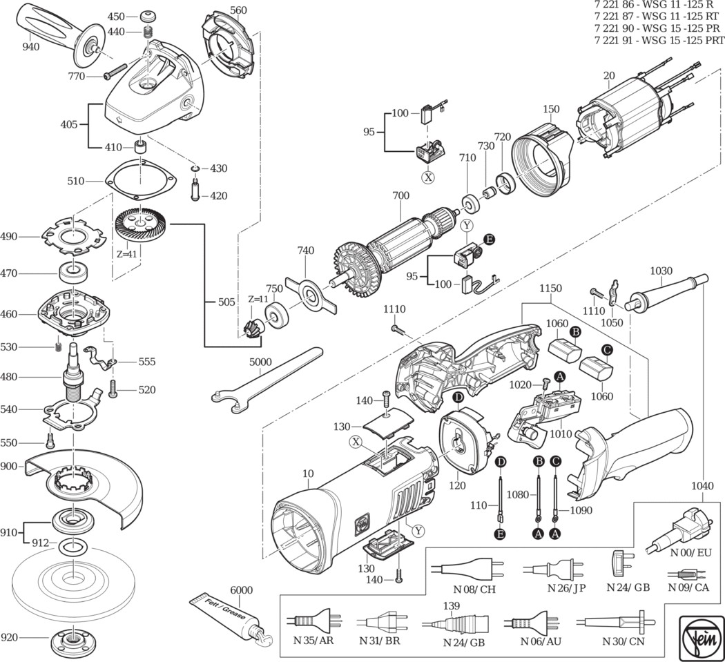 Fein WSG 15-125 PR ⡐/60Hz 220/230V) / 72219000230 Spare Parts