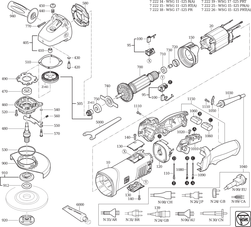 Fein WSG 15-125 PR ⡐/60Hz 220/230V) / 72222500230 Spare Parts