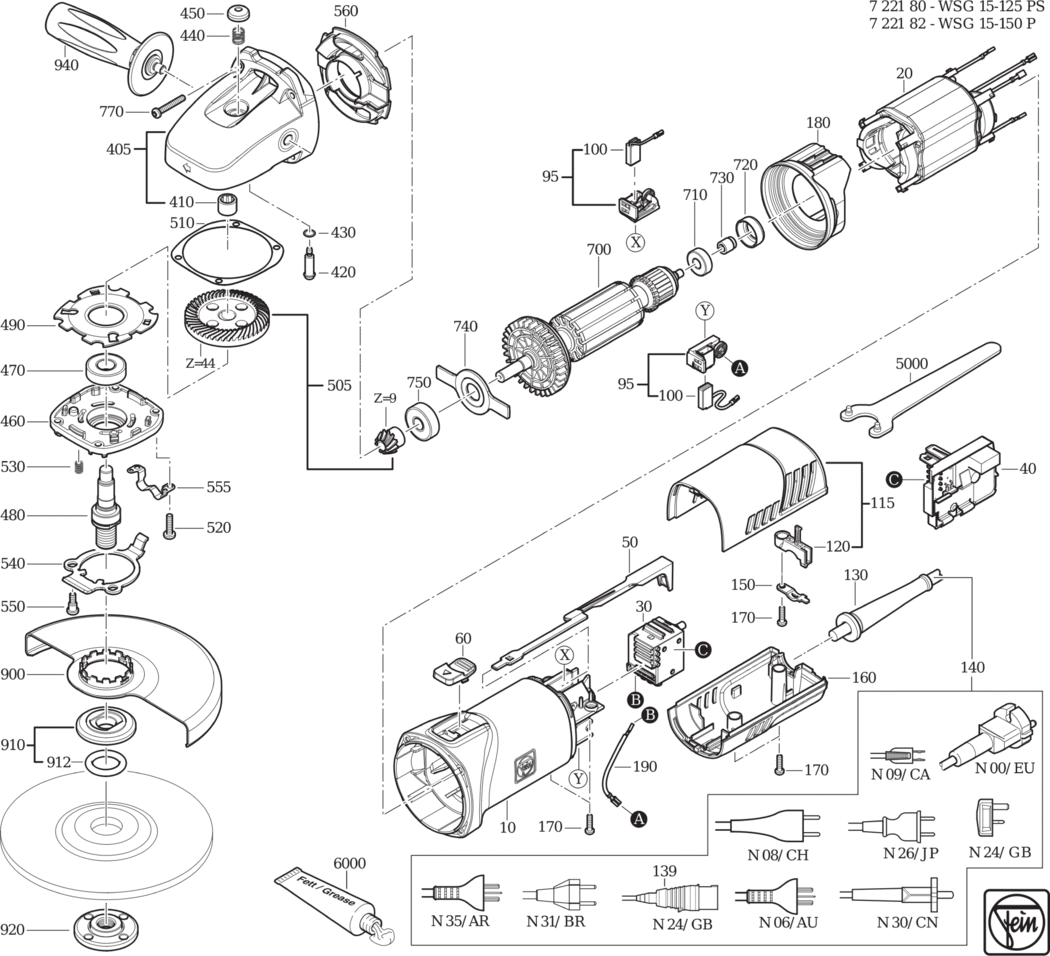 Fein WSG 15-125 PS ⡐/60Hz 220/230V) / 72218000230 Spare Parts