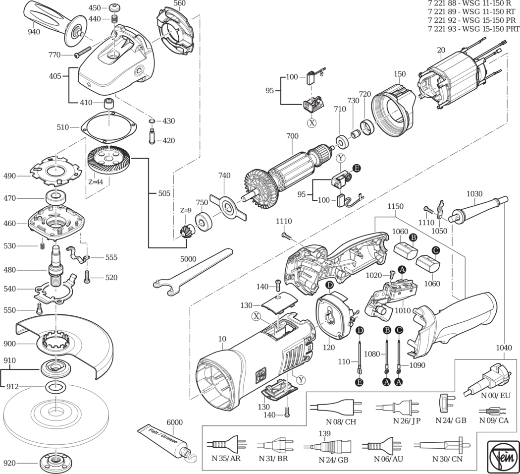 Fein WSG 15-150 PR ⡐/60Hz 220/230V) / 72219200230 Spare Parts