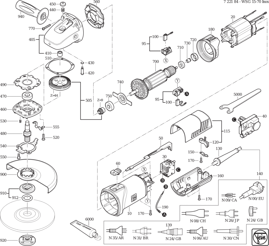 Fein WSG 15-70 Inox ⡐/60Hz 220/230V) / 72218400230 Spare Parts