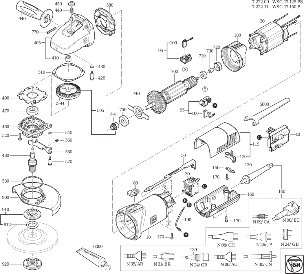 Fein WSG 17-125 PS ⡐/60Hz 110/120V) / 72220924110 Spare Parts