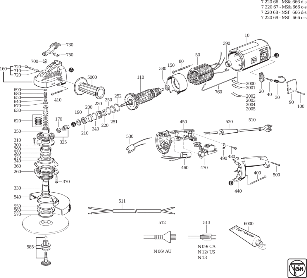 Fein MSf 666C-S ⡐/60Hz 110V) / 72206900110 Spare Parts