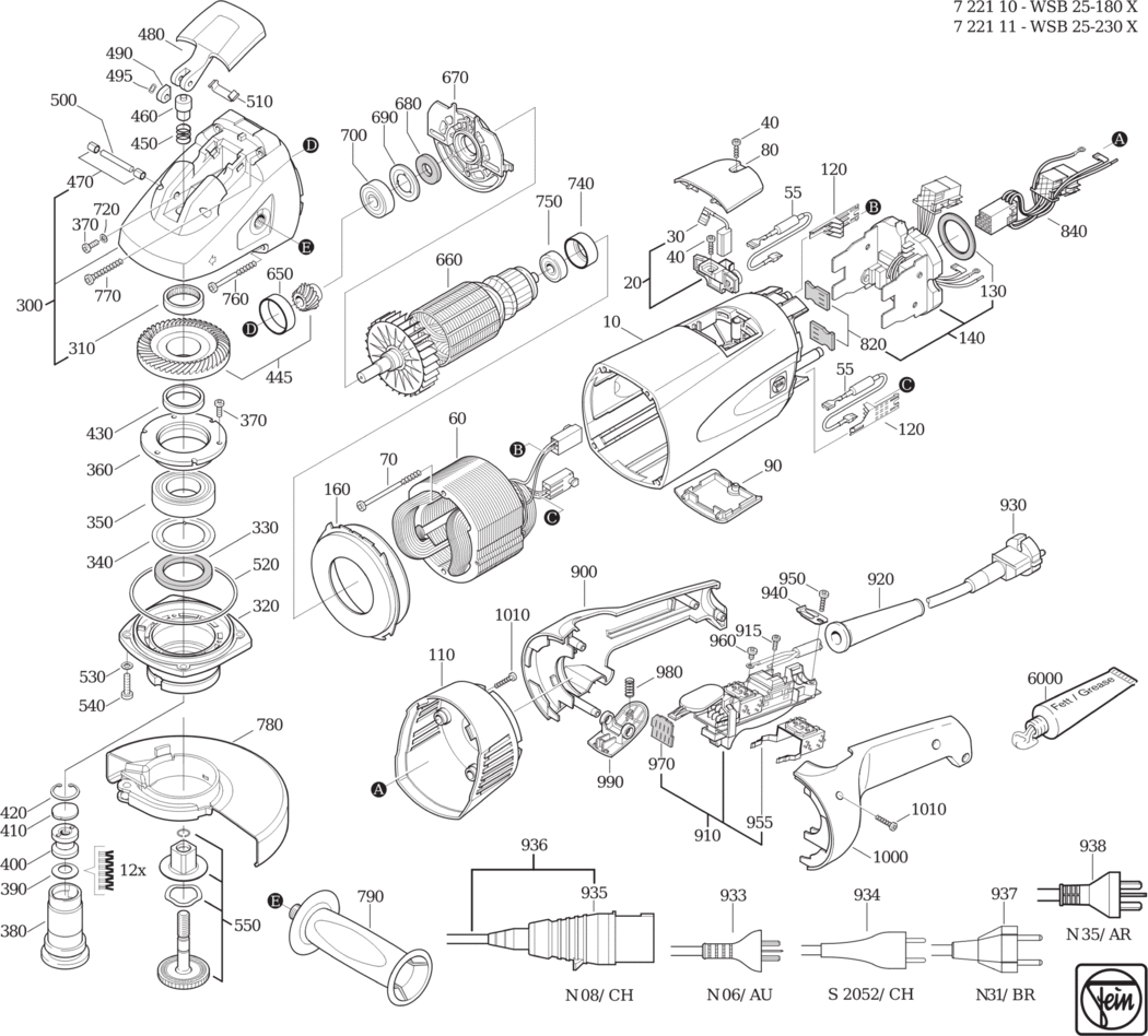 Fein WSB 25-180 X ⡐Hz 230V) / 72211000233 Spare Parts