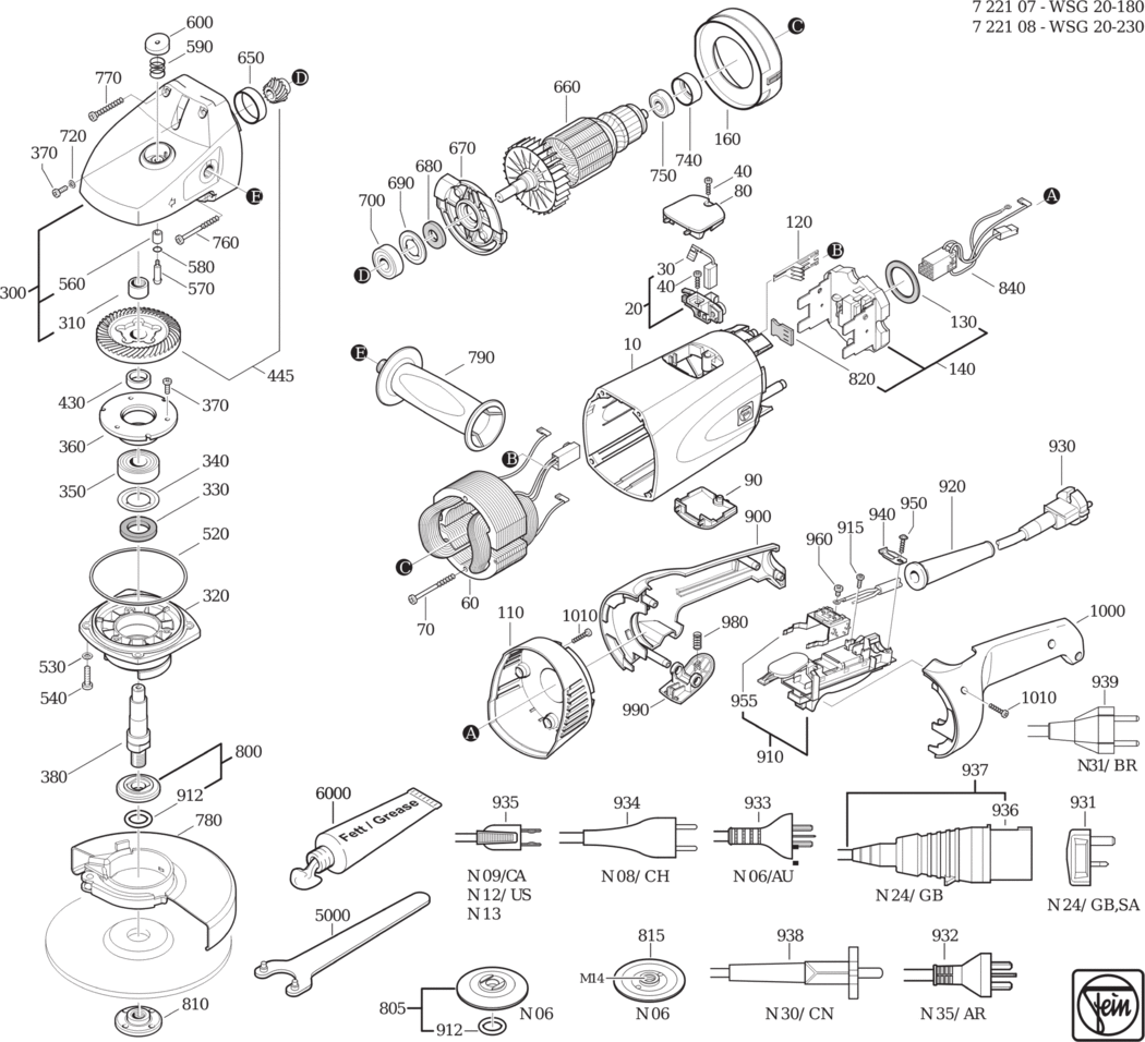 Fein WSG 20-180 ⡐Hz 110V) / 72210724112 Spare Parts