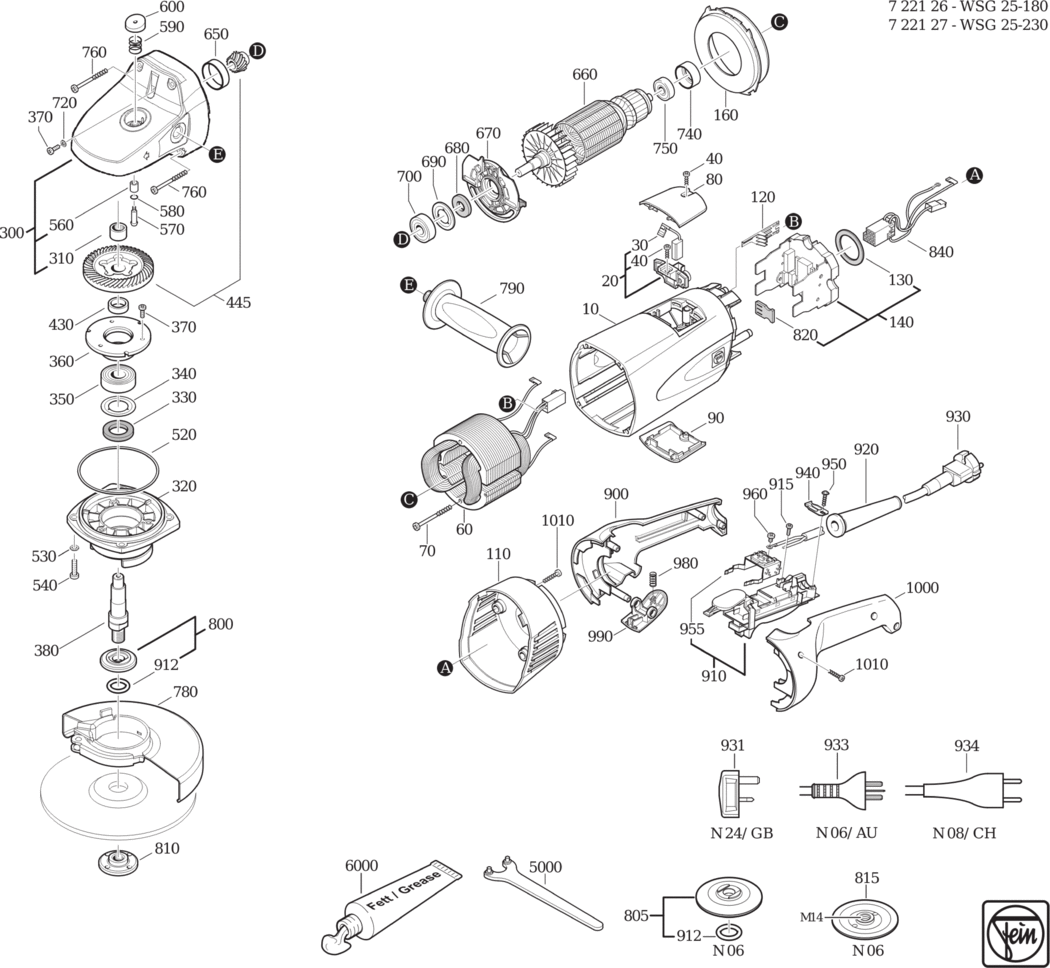 Fein WSG 25-180 ⡐Hz 230V) / 72212699230 Spare Parts