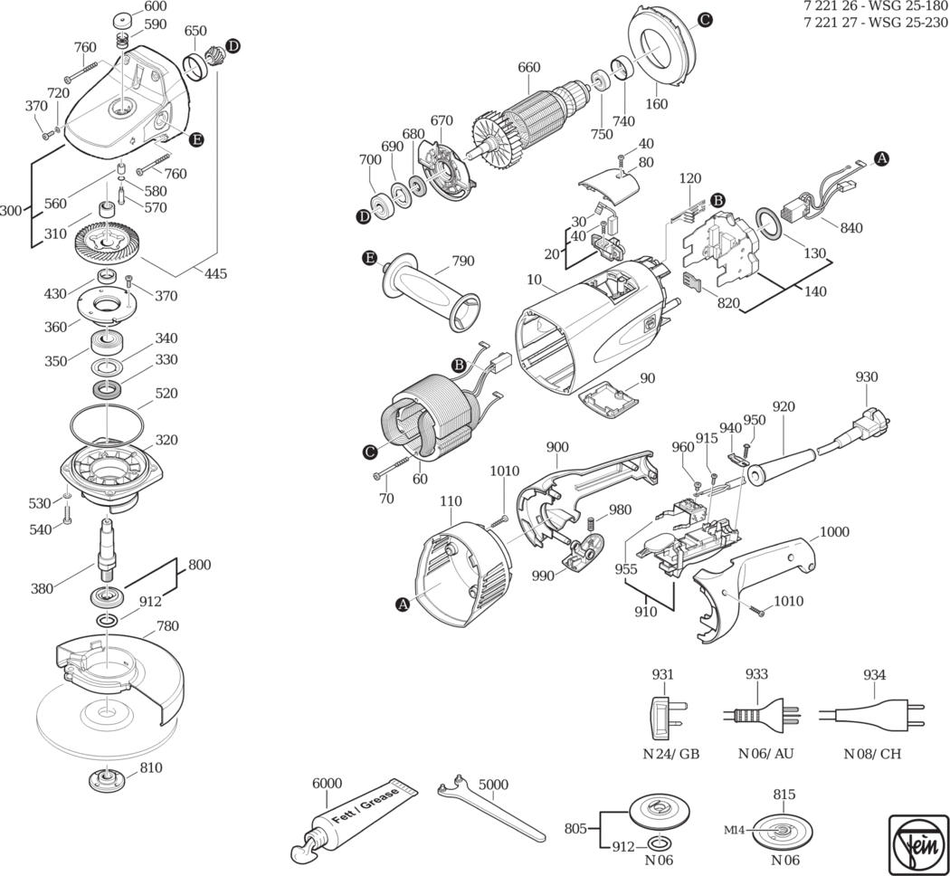 Fein WSG 25-180 ⡐Hz 230V) / 72212624230 Spare Parts