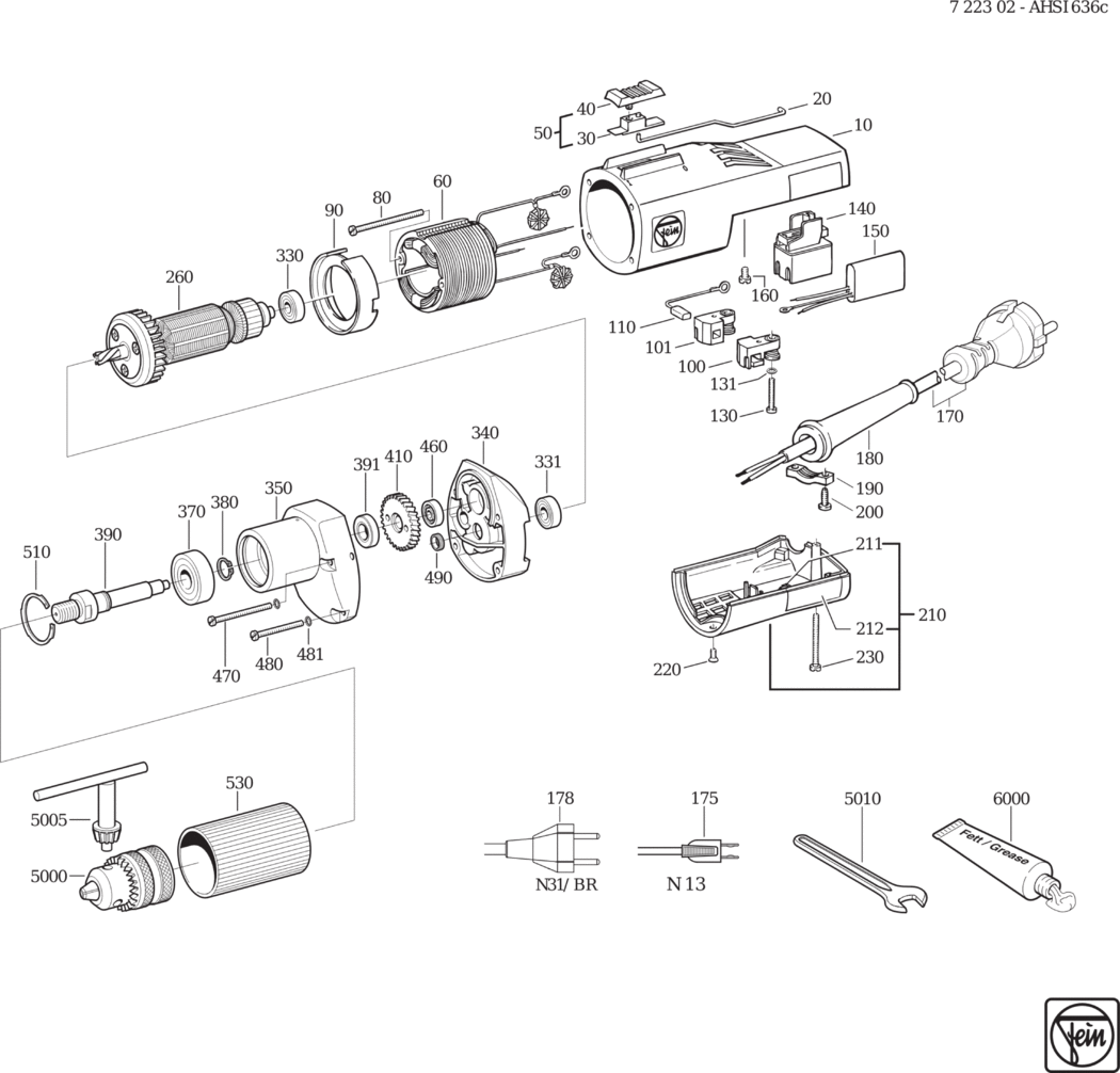 Fein AHSL 636 c ⡐/60Hz 220/230V) / 72230200220 Spare Parts