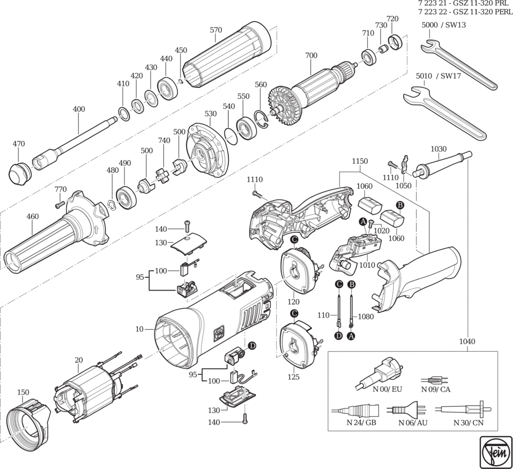 Fein GSZ 11-320 PERL ⡐/60Hz 220/230V) / 72232200230 Spare Parts