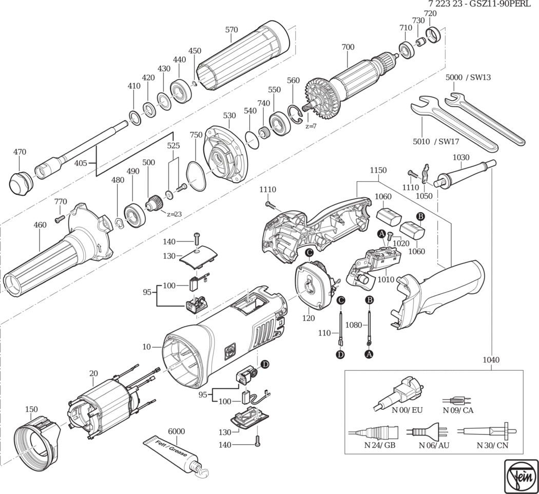 Fein GSZ 11-90 PERL ⡐/60Hz 220/230V) / 72232300230 Spare Parts