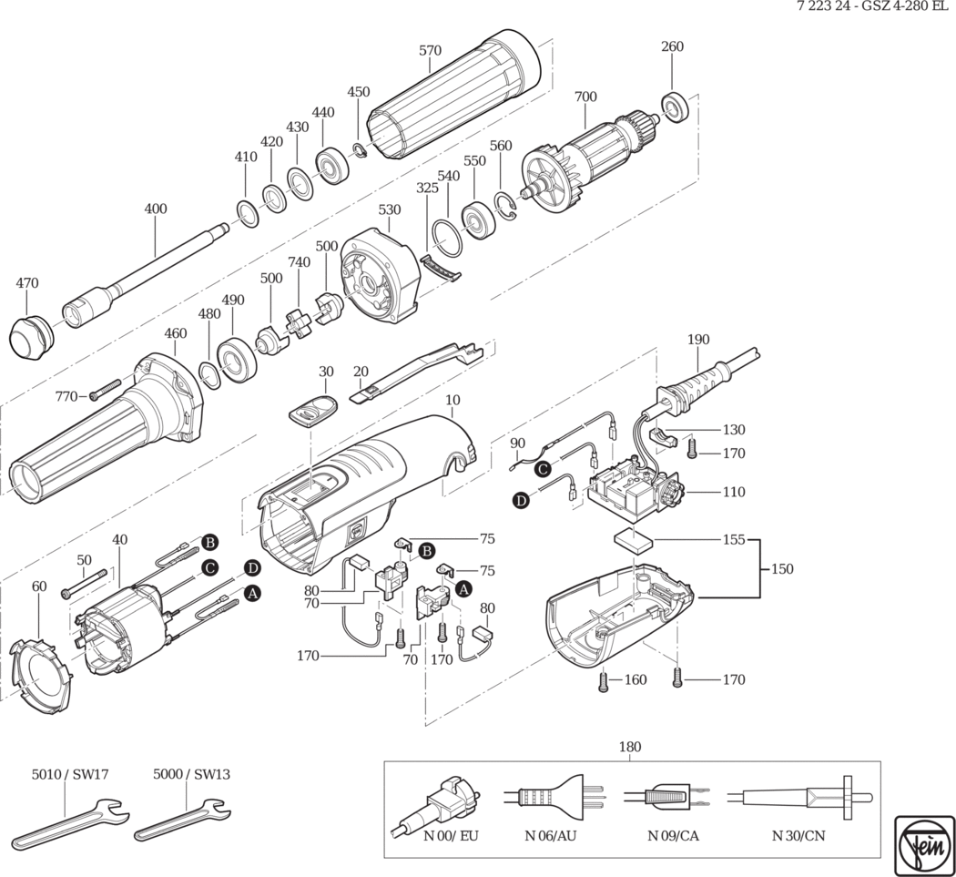 Fein GSZ 4-280 EL ⡐/60Hz 220/230V) / 72232400230 Spare Parts