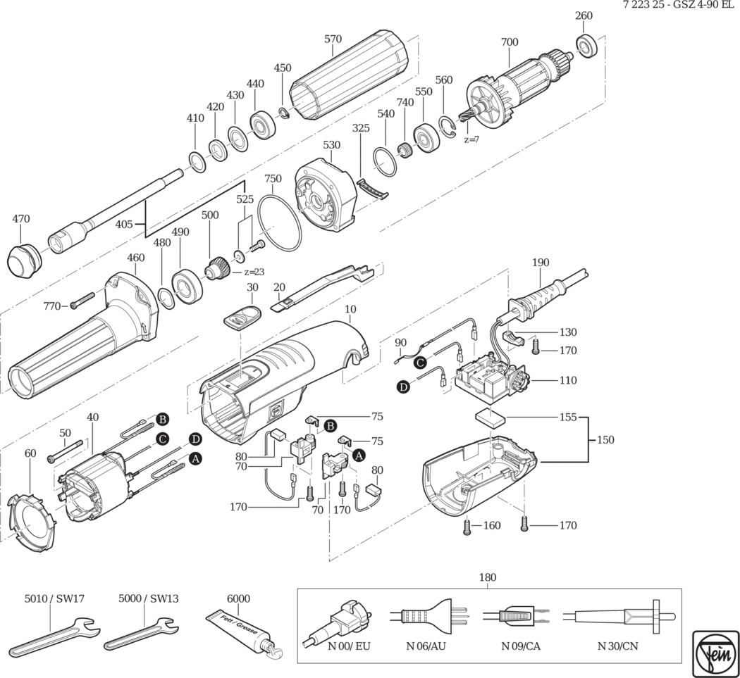 Fein GSZ 4-90 EL ⡐/60Hz 220/230V) / 72232500230 Spare Parts