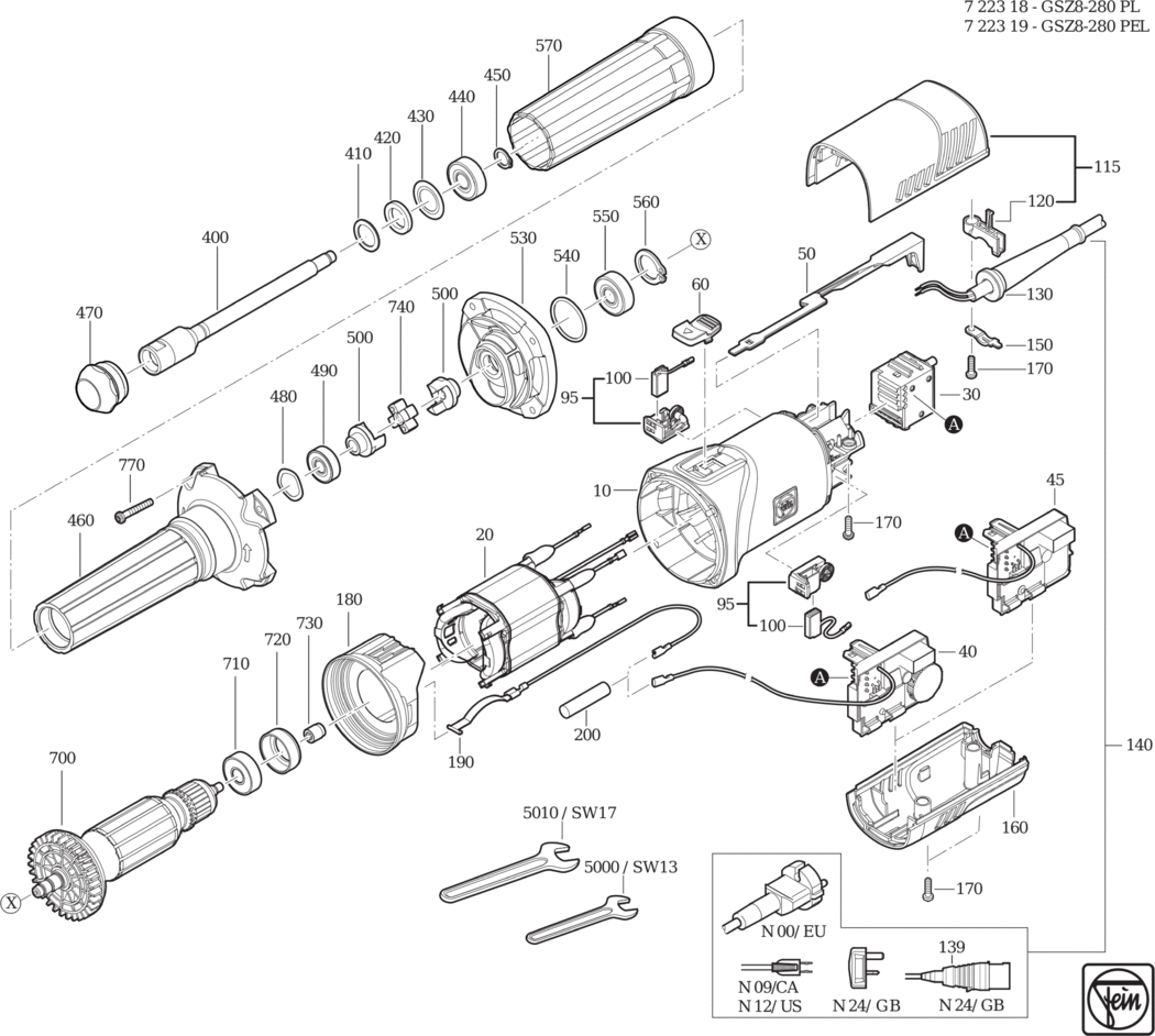 Fein GSZ 8-280 PEL ⡐/60Hz 220/230V) / 72231900230 Spare Parts