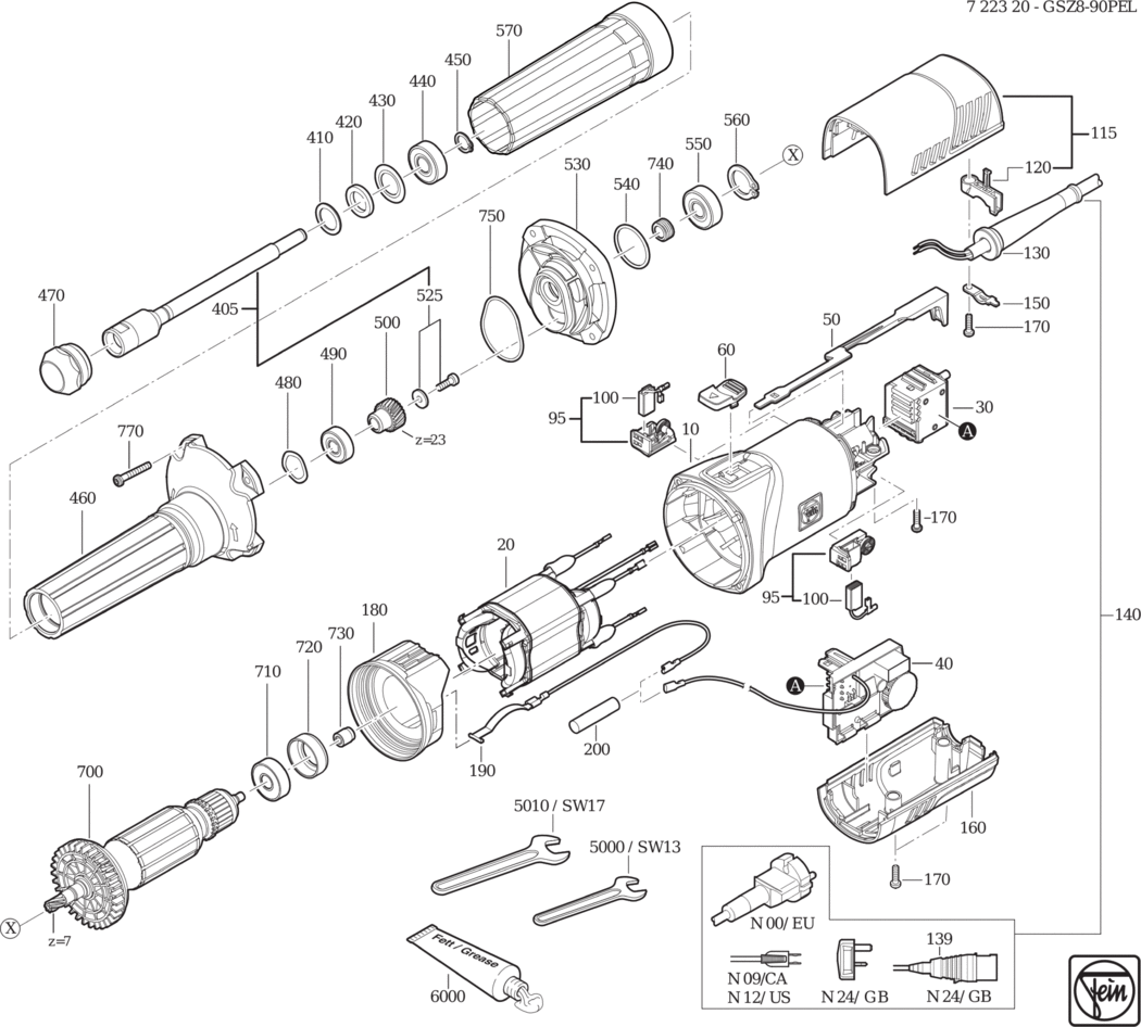 Fein GSZ 8-90 PEL ⡐/60Hz 220/230V) / 72232000230 Spare Parts