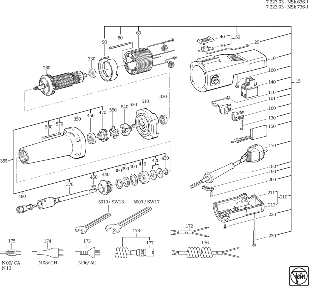 Fein MSh 636-1 ⡐/60Hz 220/230V) / 72230300226 Spare Parts