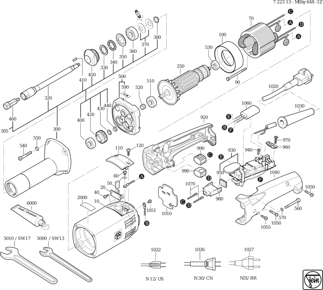 Fein MShy 648-1 Z ⡐/60Hz 220/230V) / 72231300230 Spare Parts