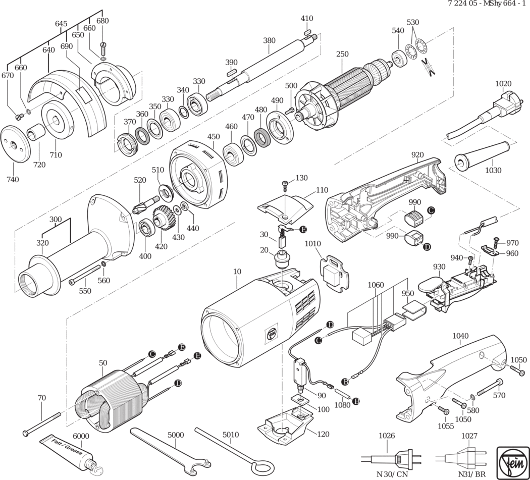 Fein MShy 664-1 ⡐/60Hz 220/230V) / 72240500230 Spare Parts