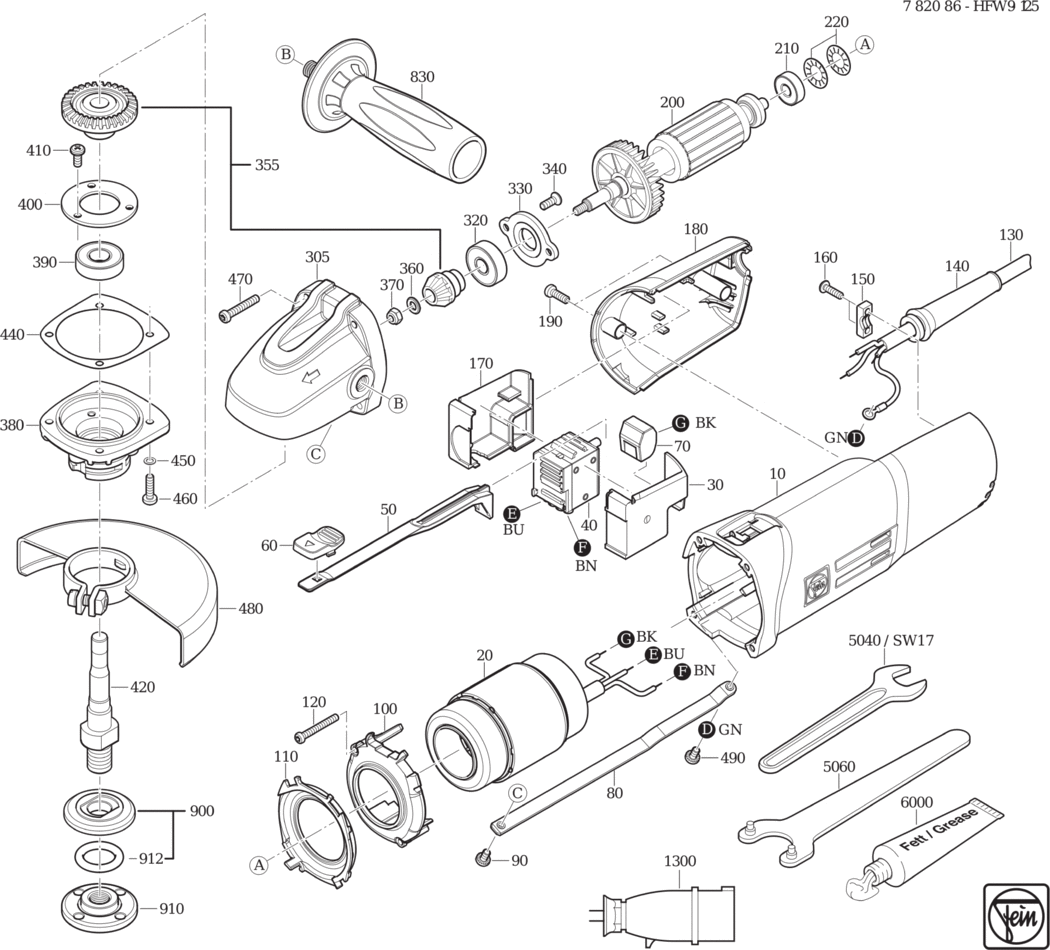 Fein HFW 9-125 𨌀Hz 200V) / 78208600260 Spare Parts