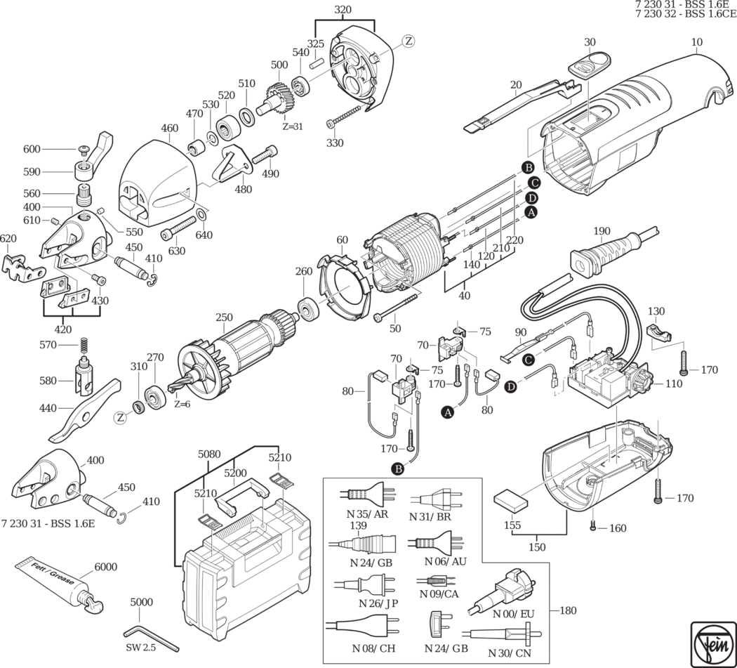 Fein BSS 1.6 CE ⡐/60Hz 220/230V) / 72303200230 Spare Parts