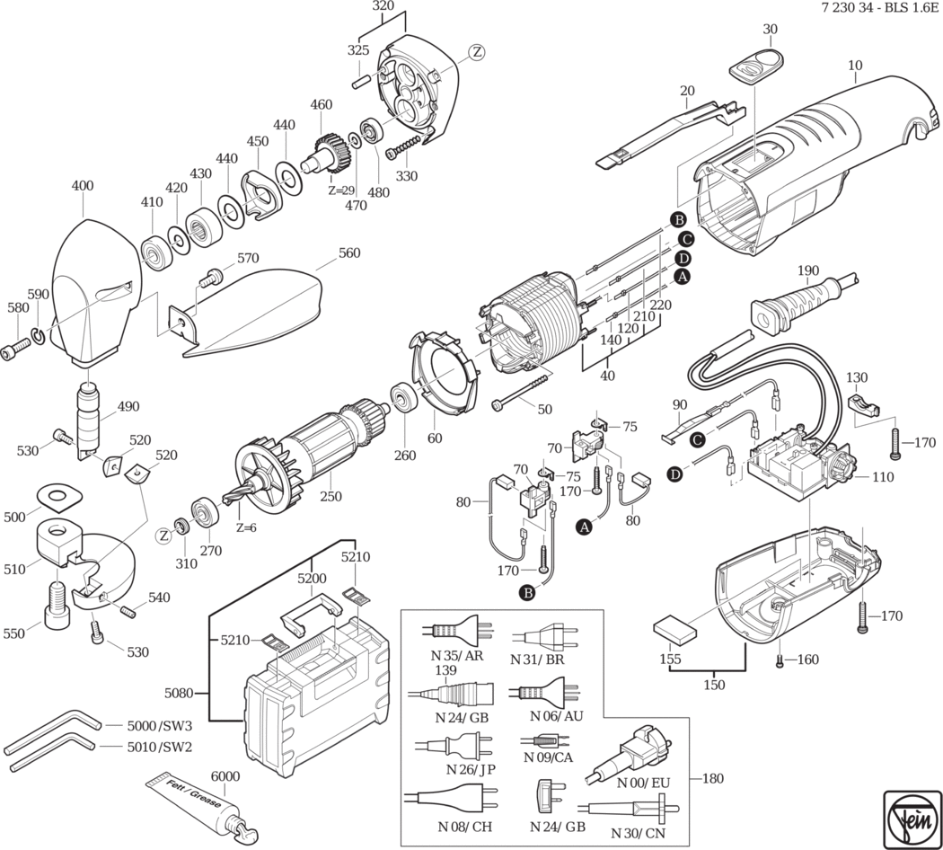 Fein BLS 1.6 E ⡐/60Hz 220/230V) / 72303400230 Spare Parts