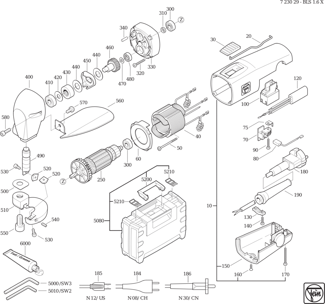 Fein BLS 1.6 X ⡠Hz 220V) / 72302900629 Spare Parts