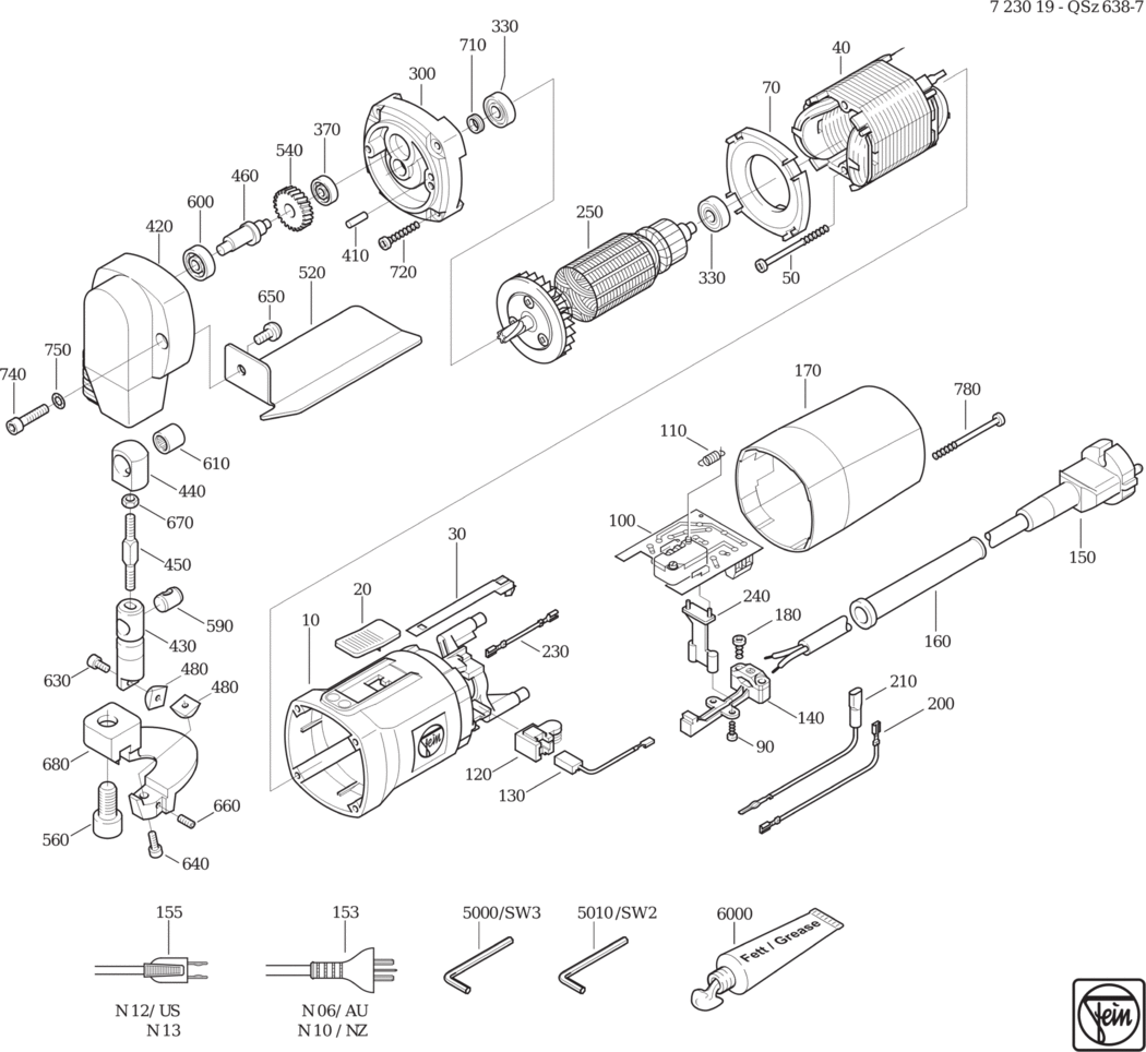 Fein QSz 638-10 ⡐/60Hz 230V) / 72301900237 Spare Parts