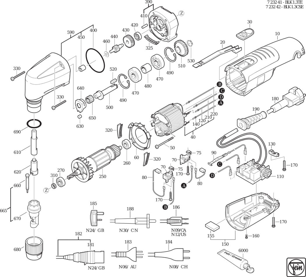 Fein BLK 1.3 TE ⡐/60Hz 220/230V) / 72324124230 Spare Parts