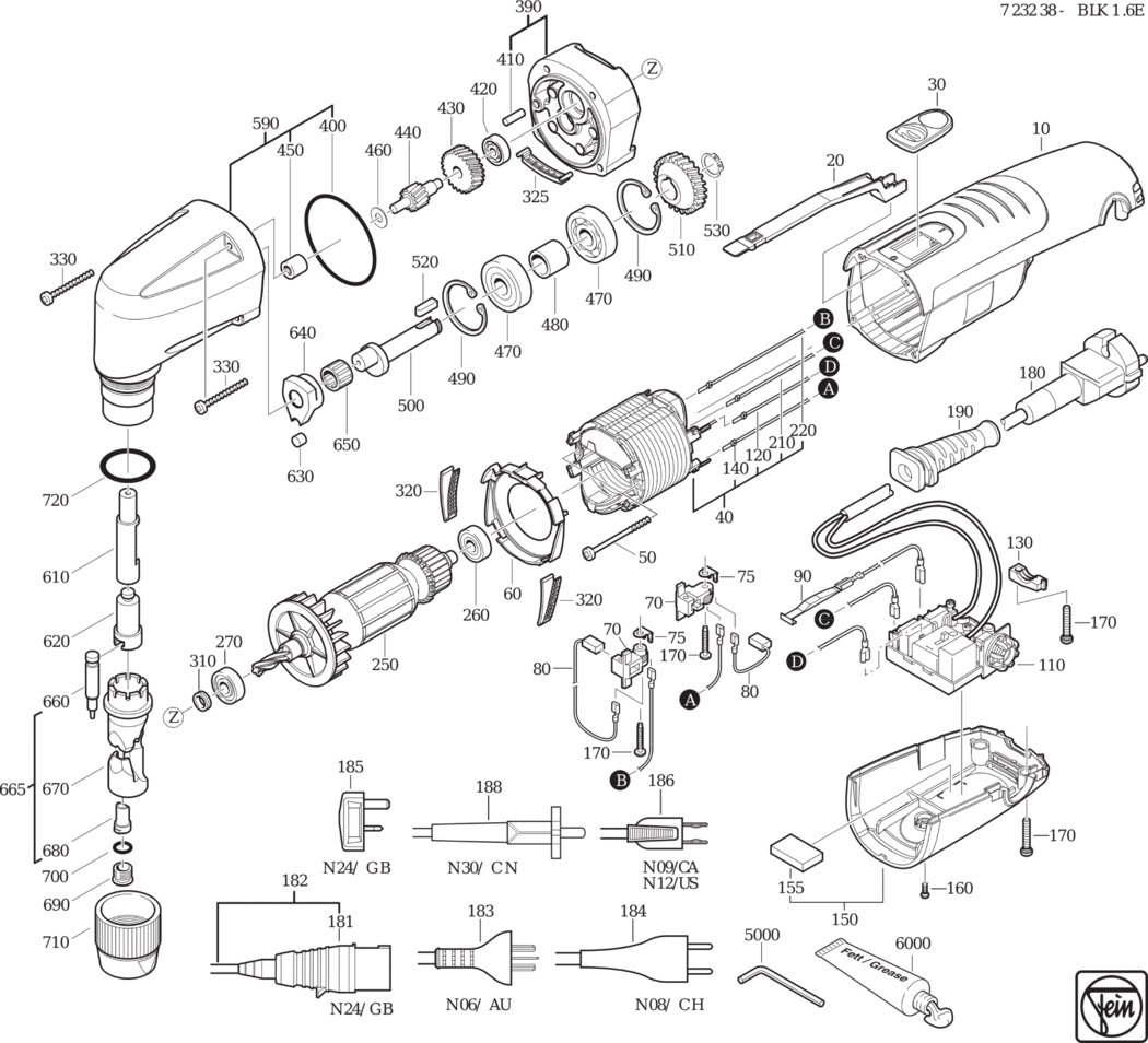 Fein BLK 1.6 E ⡐/60Hz 220/230V) / 72323800230 Spare Parts