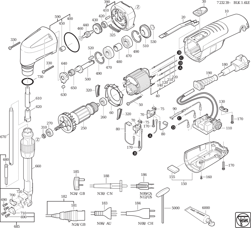 Fein BLK 1.6 LE ⡐/60Hz 110/120V) / 72323924110 Spare Parts