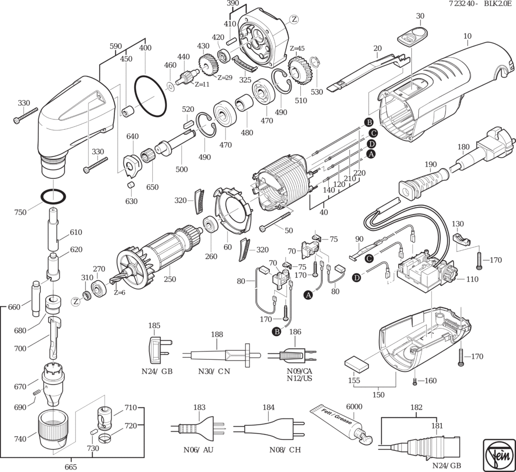 Fein BLK 2.0 E ⡐/60Hz 220/230V) / 72324000230 Spare Parts